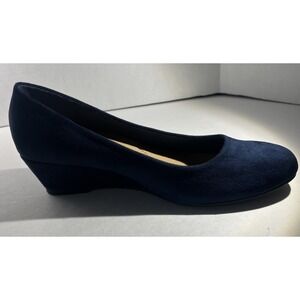 Trary Navy Blue Suede Wedge Heel Comfort Pumps Slip-on Shoes Size 10 NWOB Career